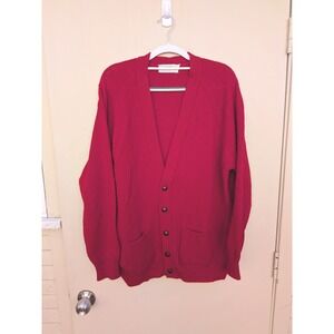 James Pringle Vintage Red Pure New Wool Cardigan Sweater Made in Scotland Large